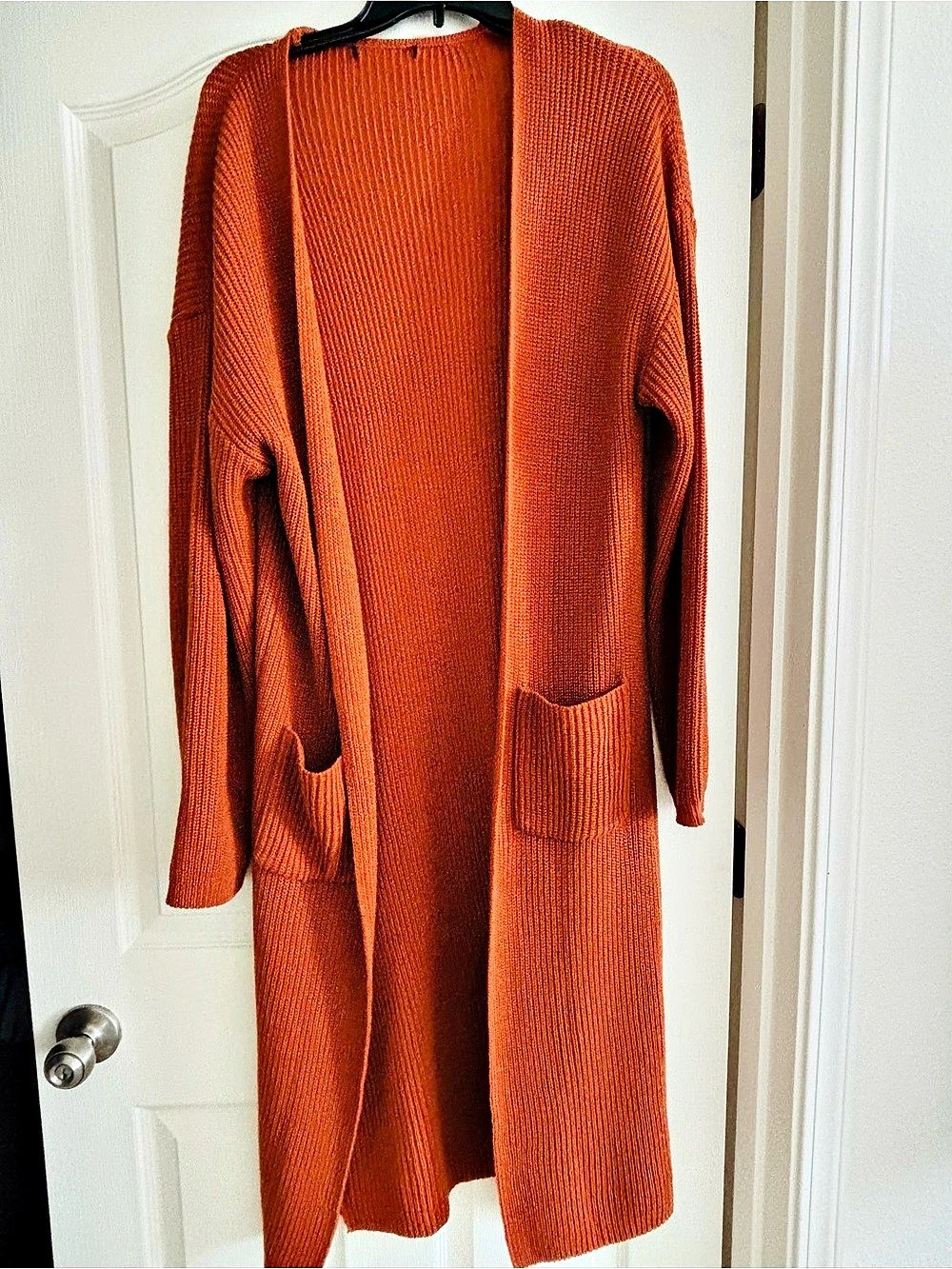 Long Open-Front Cardigan in Brown/Orange Like New